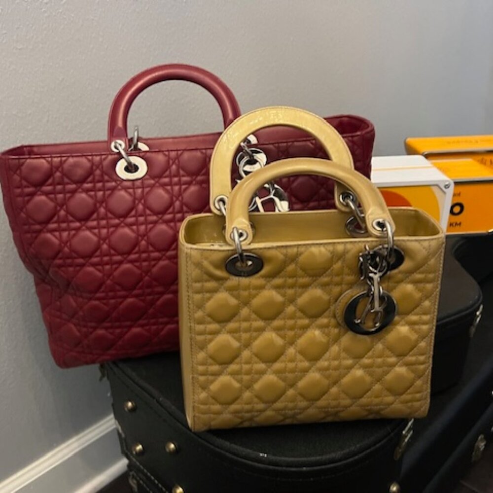 EUC Christian Dior Extra Large Lady Dior – Deep Red Cannage Lambskin | Silver HW - Picture 12 of 13